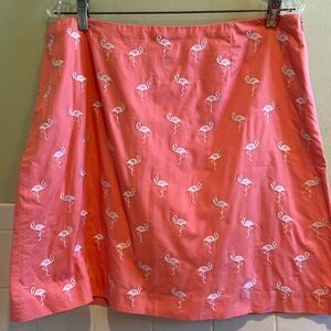 🌸Talbots Flamingo Skirt Womens size 16 Embroidered  Lined Coral Pink Above Knee